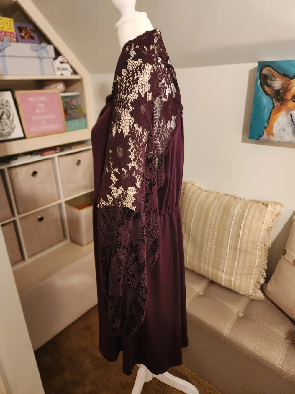 Maurices Plum Lace-Sleeve Square Neck Dress - Picture 6 of 7